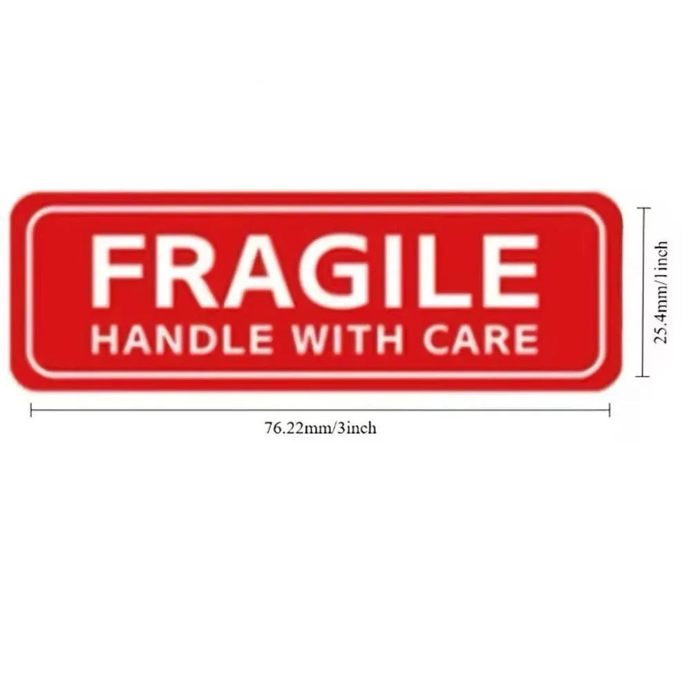New 750 Pcs. FRAGILE HANDLE WITH CARE Red Stickers 5 Rolls with 150 each 3”x1”